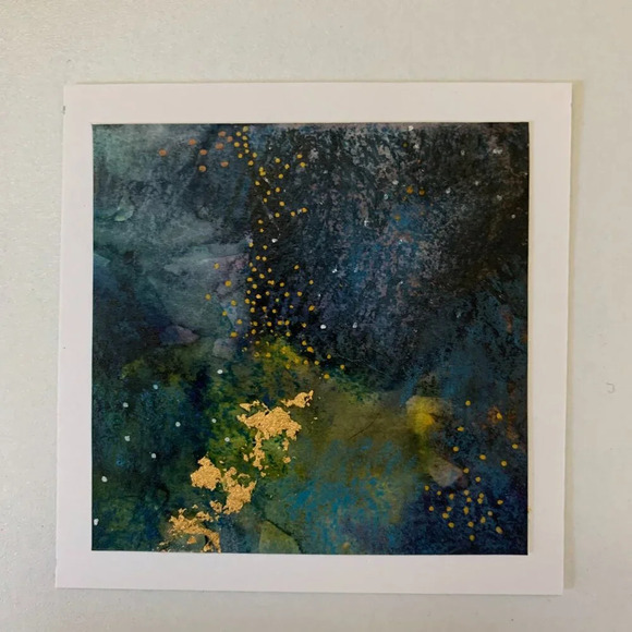 OOAK Handmade Abstract Watercolor Card Set - 6 Blank Note Cards 24K gold leaf - Picture 7 of 12